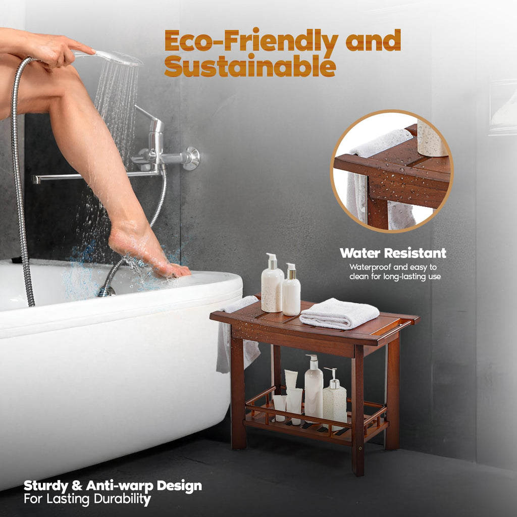 21" Teak Shower Bench with Storage Shelf Q4401