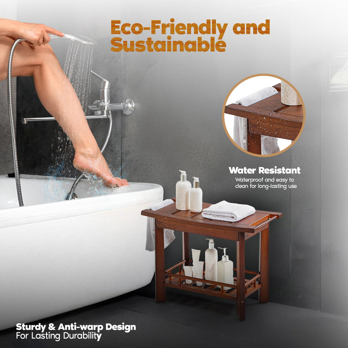 21" Teak Shower Bench with Storage Shelf Q4401