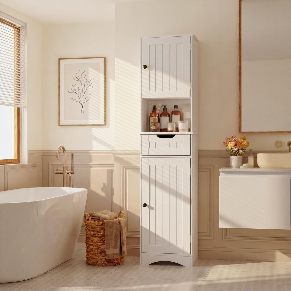 67” H Tall White Bathroom Storage Cabinet S896