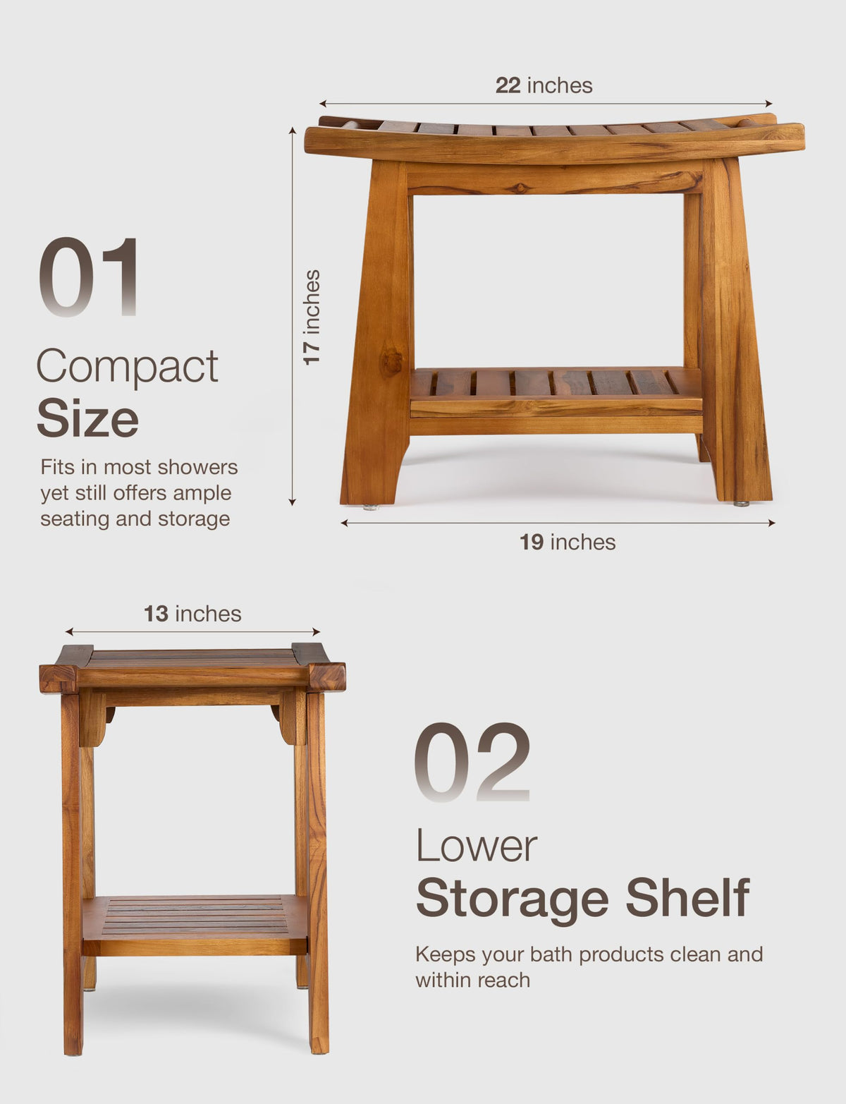 Teak Shower Bench with Shelf L557