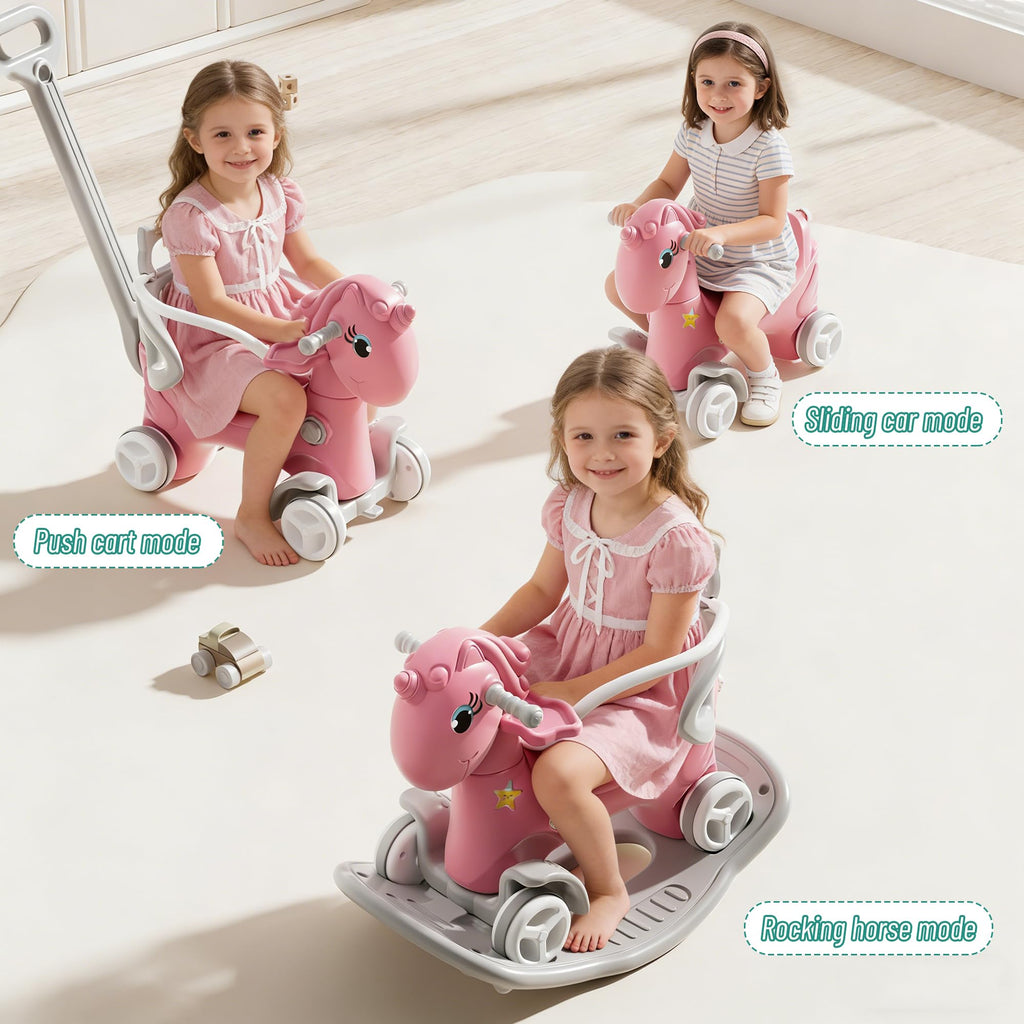 4 in 1 Rocking Horse with Push Handle and Balance Board Y848