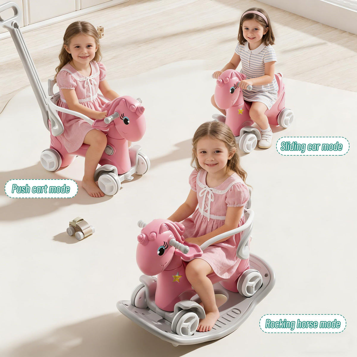 4 in 1 Rocking Horse with Push Handle and Balance Board Y848