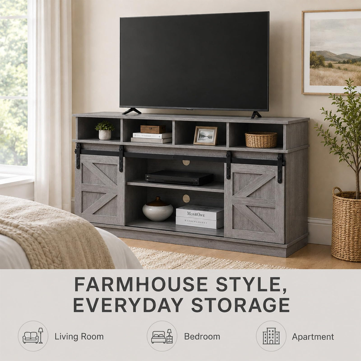 Grey TV Stand with Storage for 65 Inch TV F84394