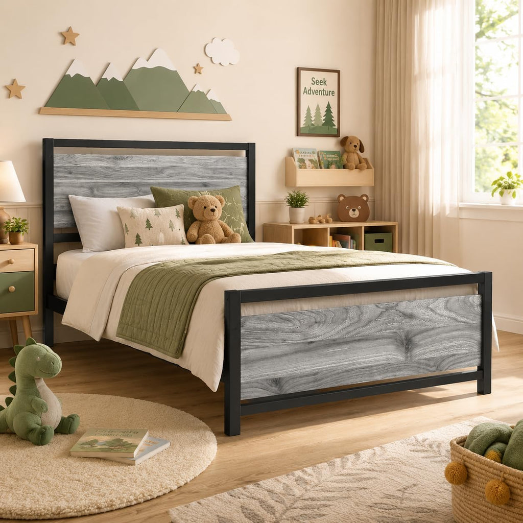 Twin Metal Bed Frame with Industrial Headboard L71820