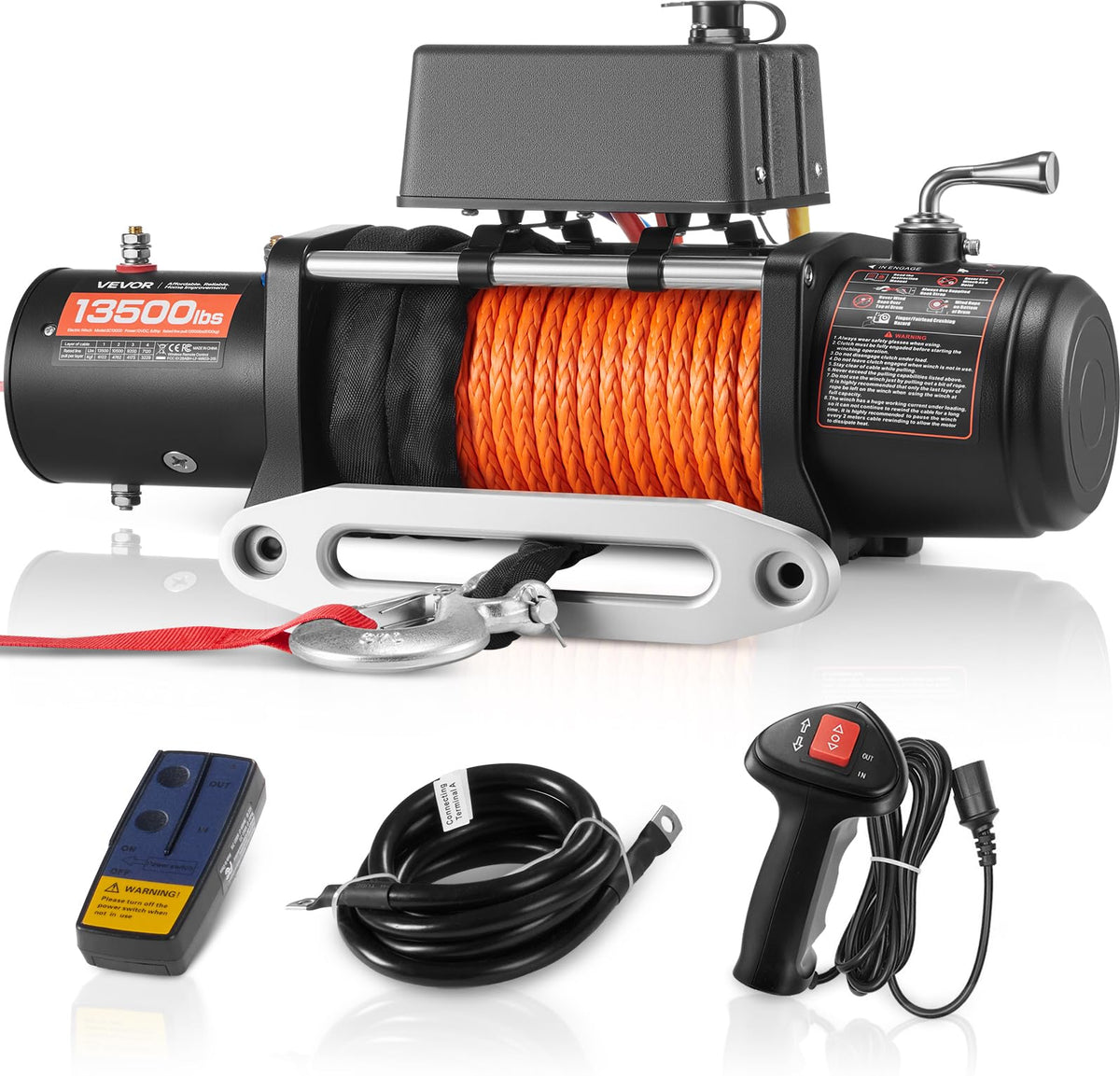 13,500 lb 12V DC Electric Truck Winch with Synthetic Rope U630440