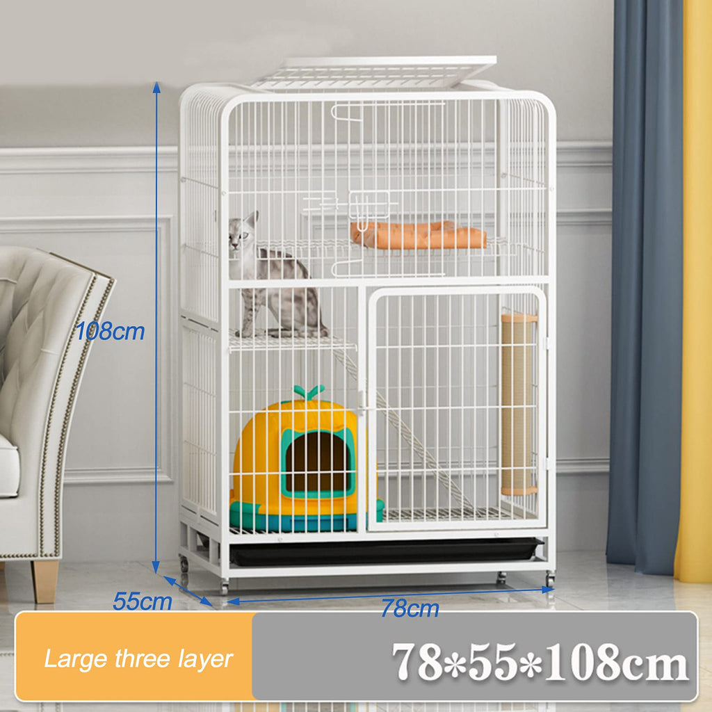 3-Tier Metal Wire Cat Cage with Hammock and Casters S383122