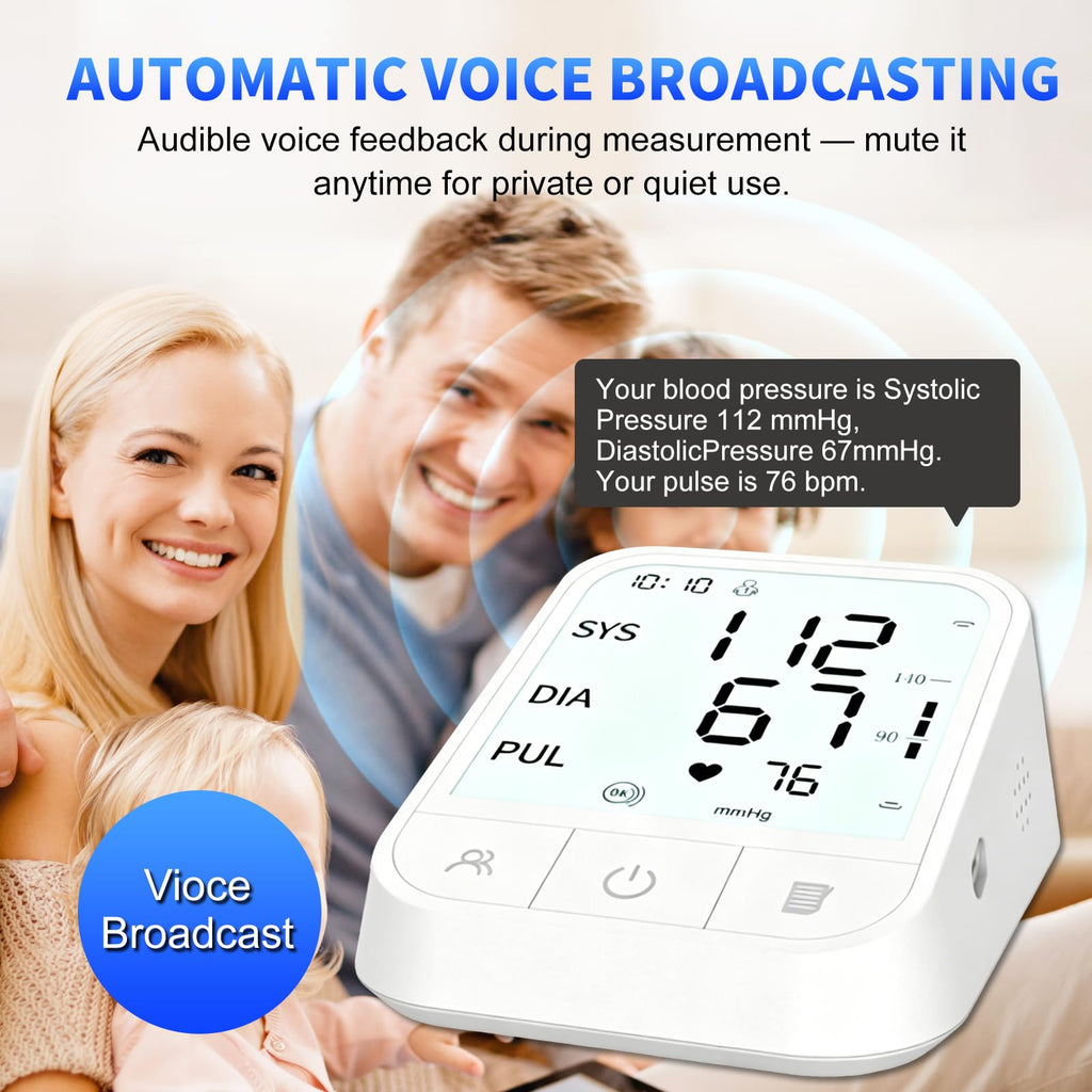 Upper Arm Blood Pressure Monitor, Automatic Digital with Voice Broadcast, Backlit LED Display, Adjustable Cuff L116