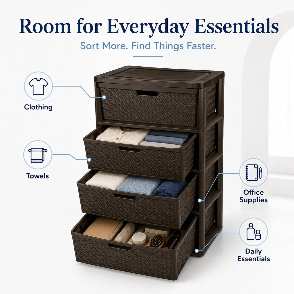Wide 4-Drawer Storage Organizer Tower with Removable Bins N30130