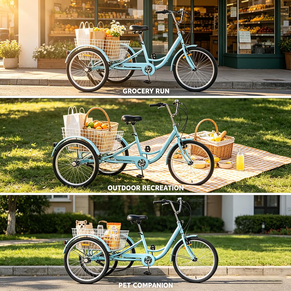 24 Inch 7 Speed Adult Tricycle with Rear Basket P989