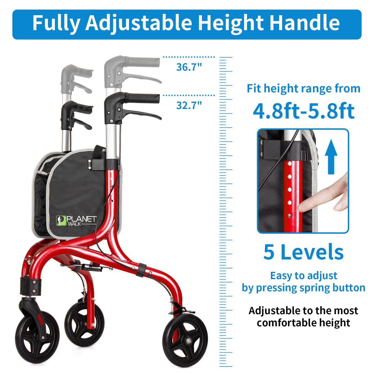 3 Wheel Foldable Aluminum Rollator Walker L180960