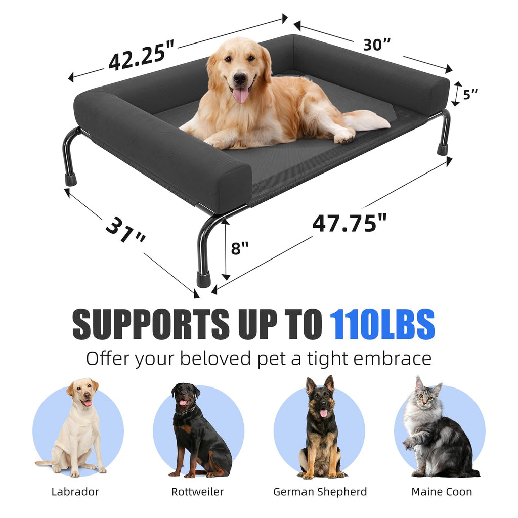 Elevated Dog Bed with Bolsters, Black T9673