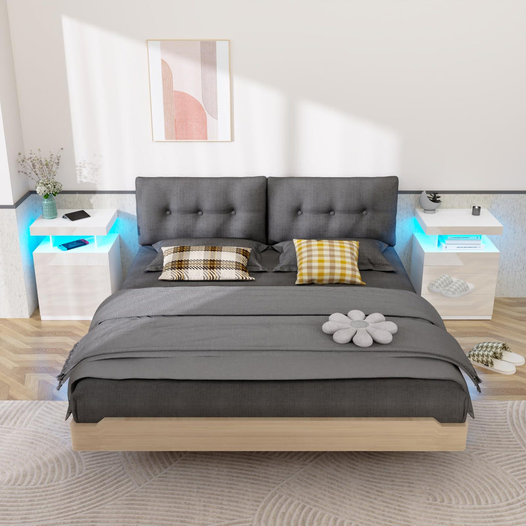 White 3 Drawer Nightstand with Charging Station and LED Light Q308