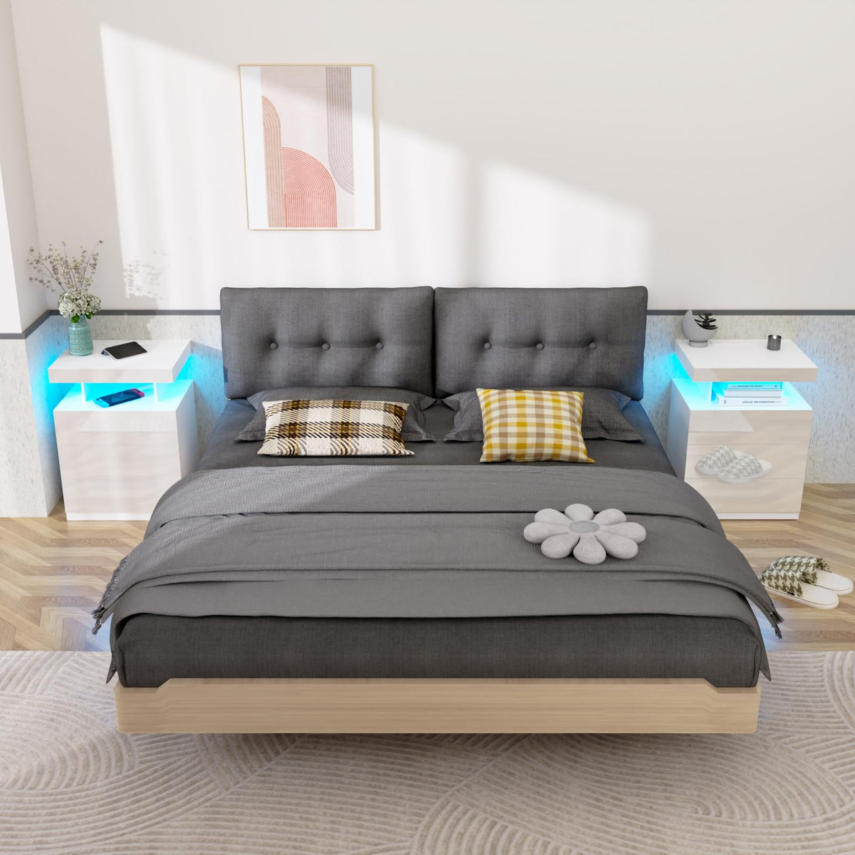 White 3 Drawer Nightstand with Charging Station and LED Light Q308