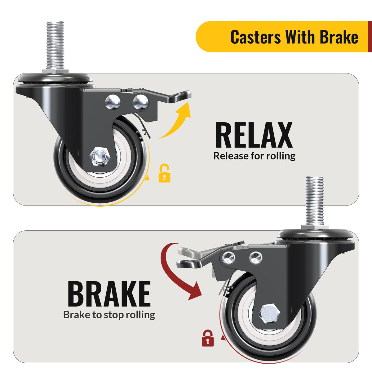 2 inch Total Locking Stem Caster Wheels Set of 4 Black J569