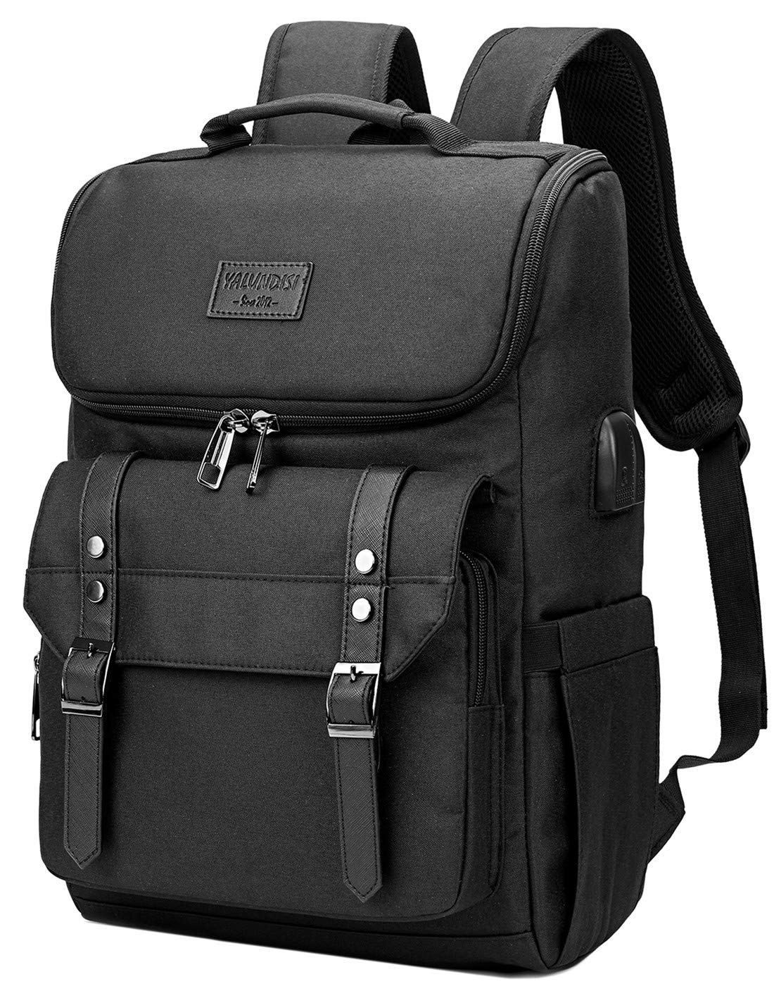Vintage Laptop Backpack with USB Charging Port Fits 15.6 Inch Black D897