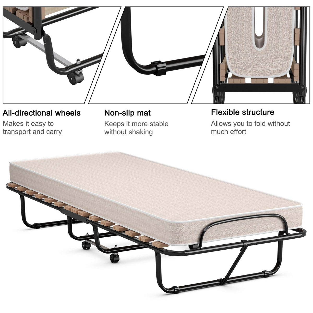 Folding Bed with 4 Inch Memory Foam Mattress Metal Frame N15135