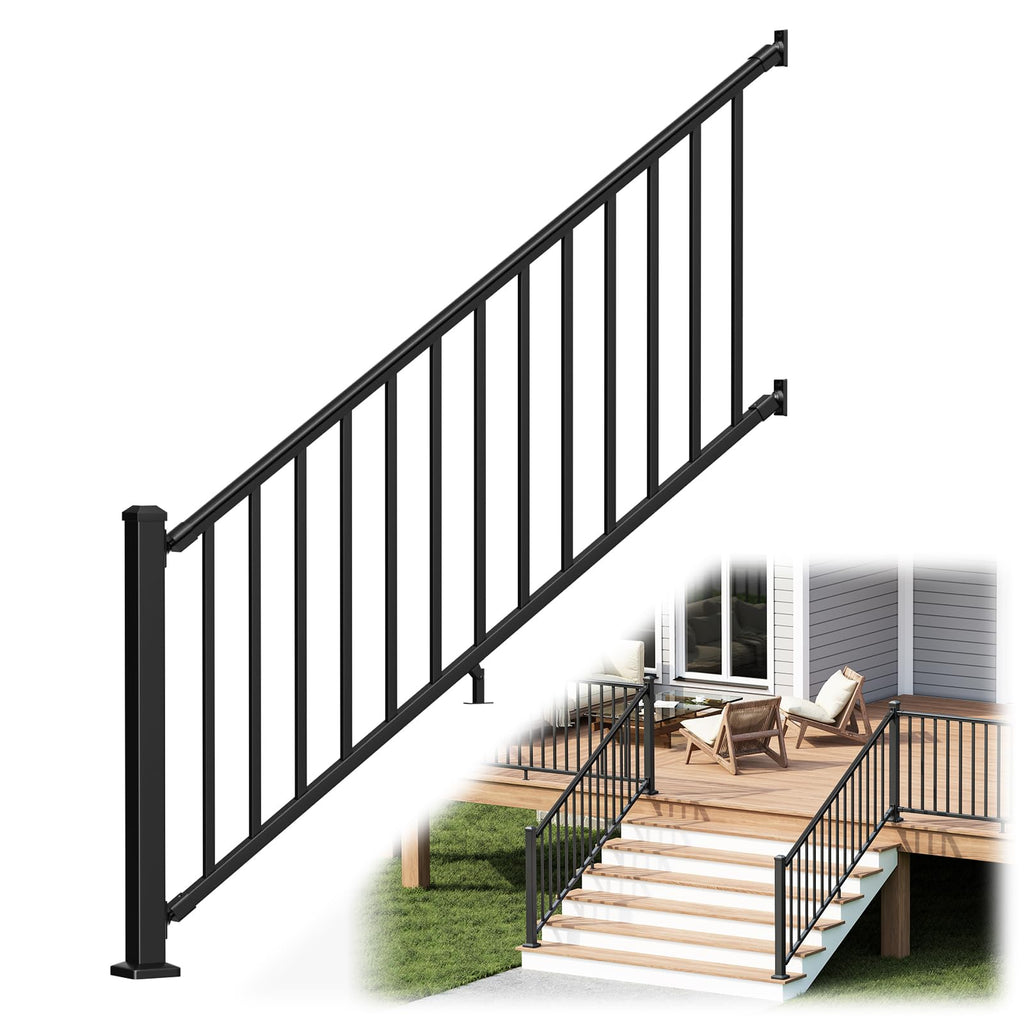 1 Pack 36 in. H x 6 ft. W Aluminum Stair Railing Kit with Post J609