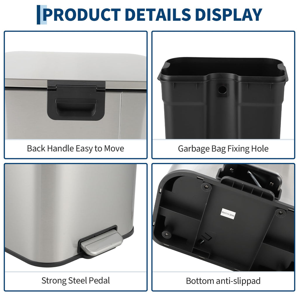 13.2 gal Stainless Steel Step Trash Can S621901
