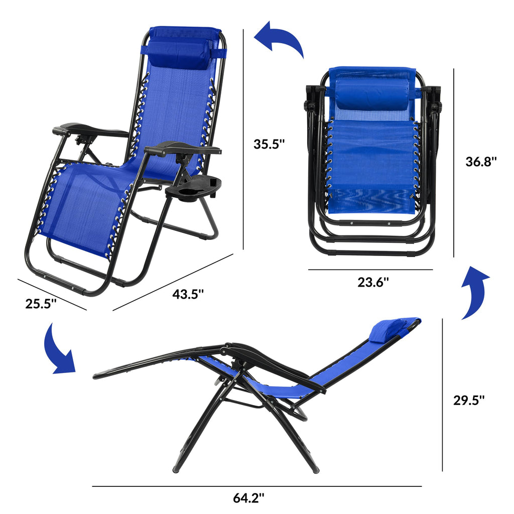 Zero Gravity Chair Set of 2 with Cup Holder Blue U248