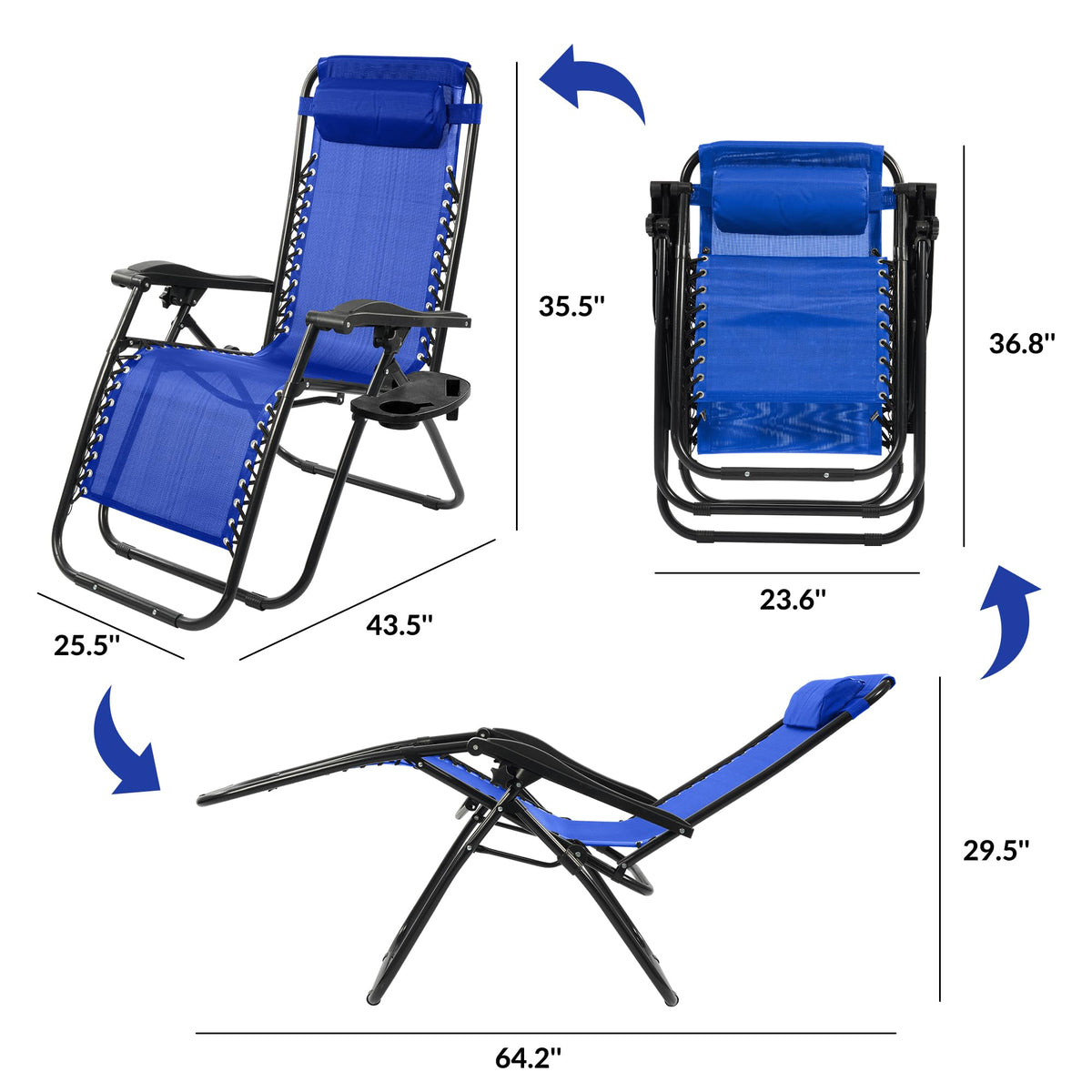 Zero Gravity Chair Set of 2 with Cup Holder Blue U248