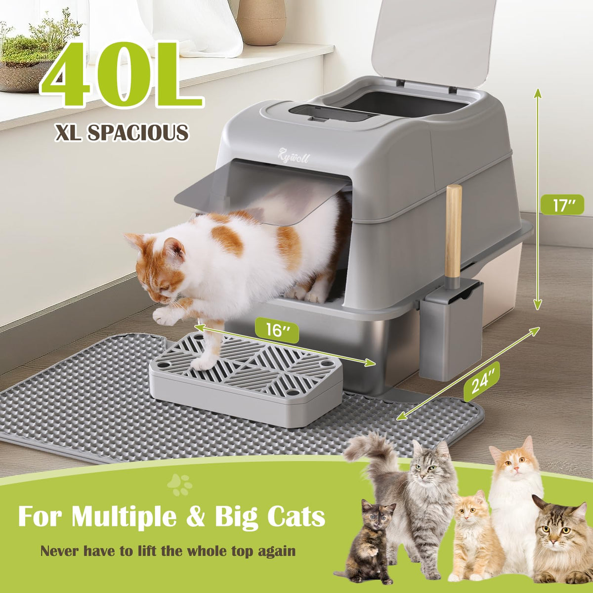 Stainless Steel Litter Box with Lid XL E118