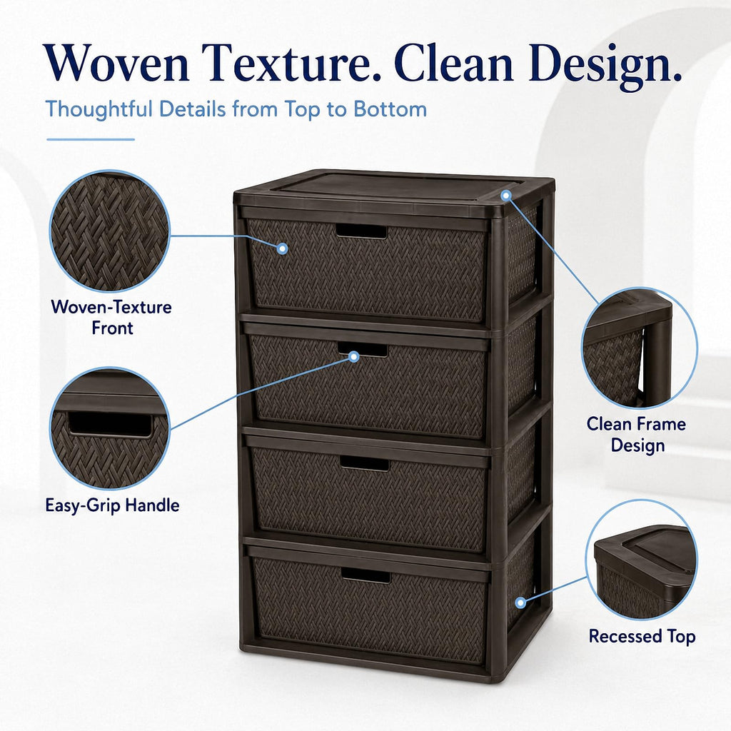 Wide 4-Drawer Storage Organizer Tower with Removable Bins N30130