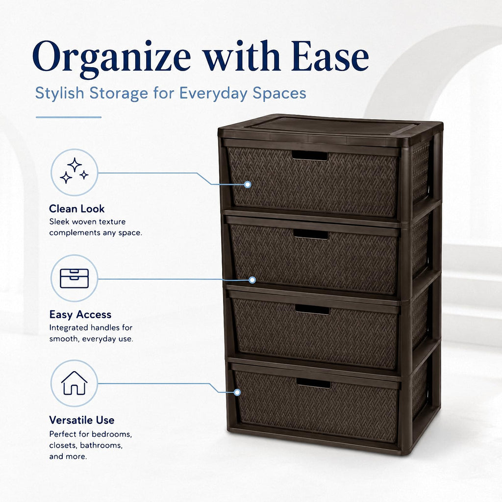 Wide 4-Drawer Storage Organizer Tower with Removable Bins N30130