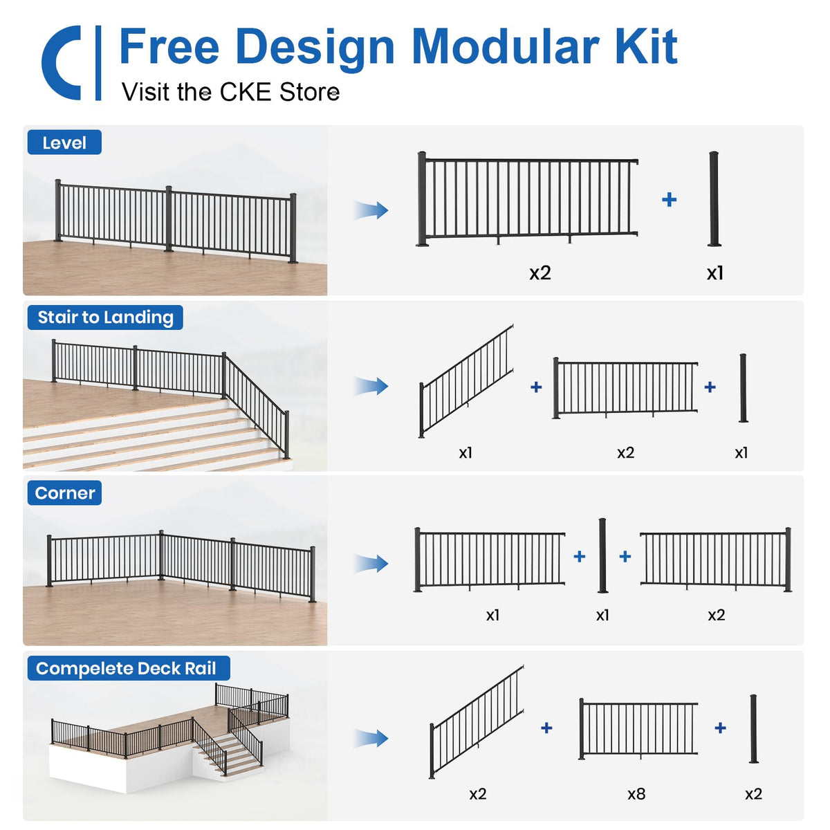 1 Pack 36 in. H x 6 ft. W Aluminum Stair Railing Kit with Post J609