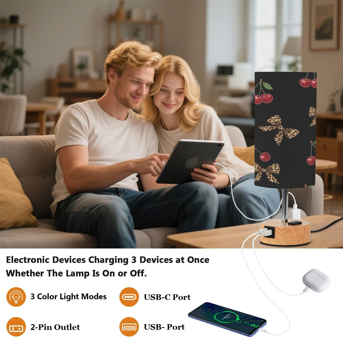 Bedside Table Lamp with USB B259