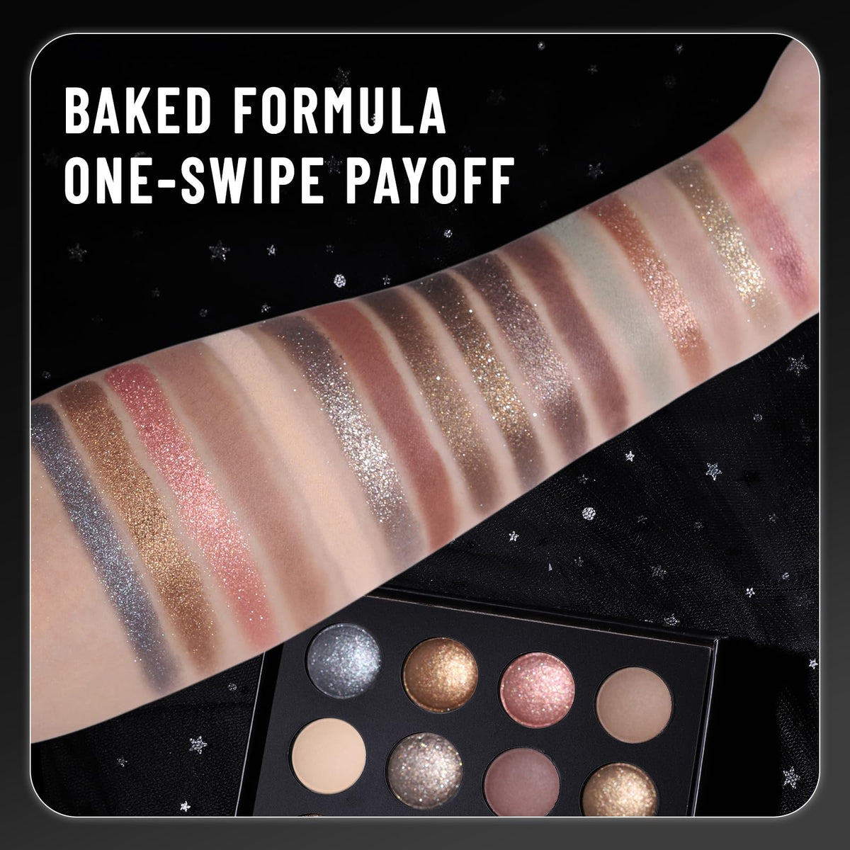 Baked Eyeshadow Makeup Palette 16 Pigmented Soft Neutrals Taupe Earth Tones Smoky Shades Glitter Matte Metallic R690844