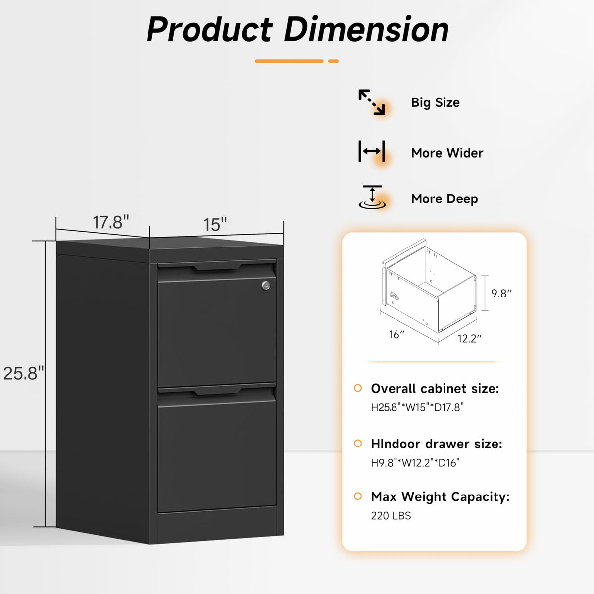 2 Drawer Metal File Cabinet with Lock D75693