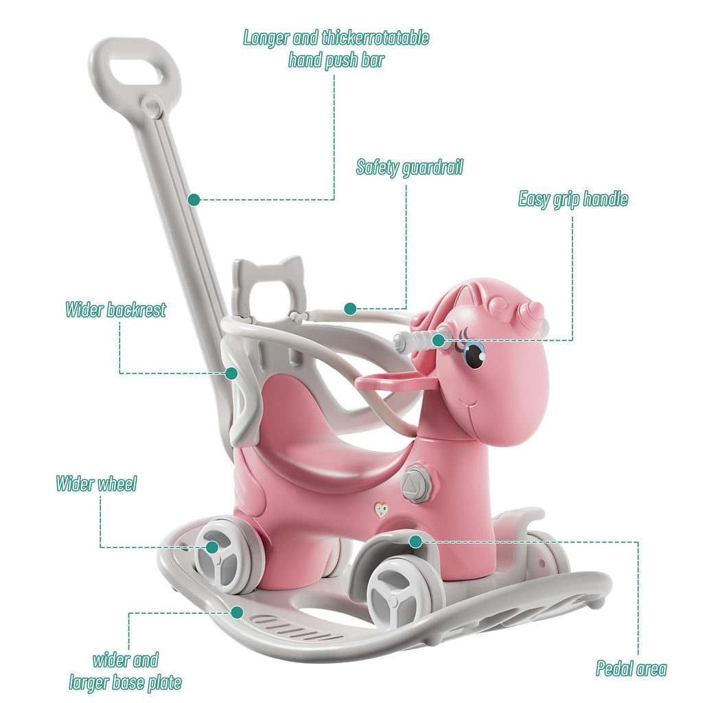 4 in 1 Rocking Horse with Push Handle and Balance Board Y848