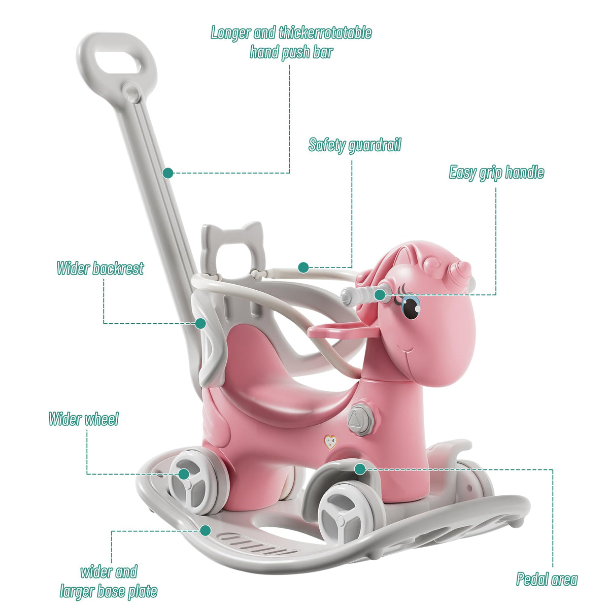 4 in 1 Rocking Horse with Push Handle and Balance Board Y848