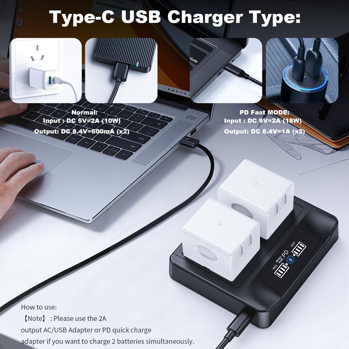 18W PD LCD USB Dual Battery Charger L399