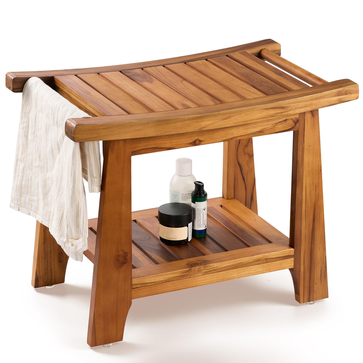 Teak Shower Bench with Shelf L557