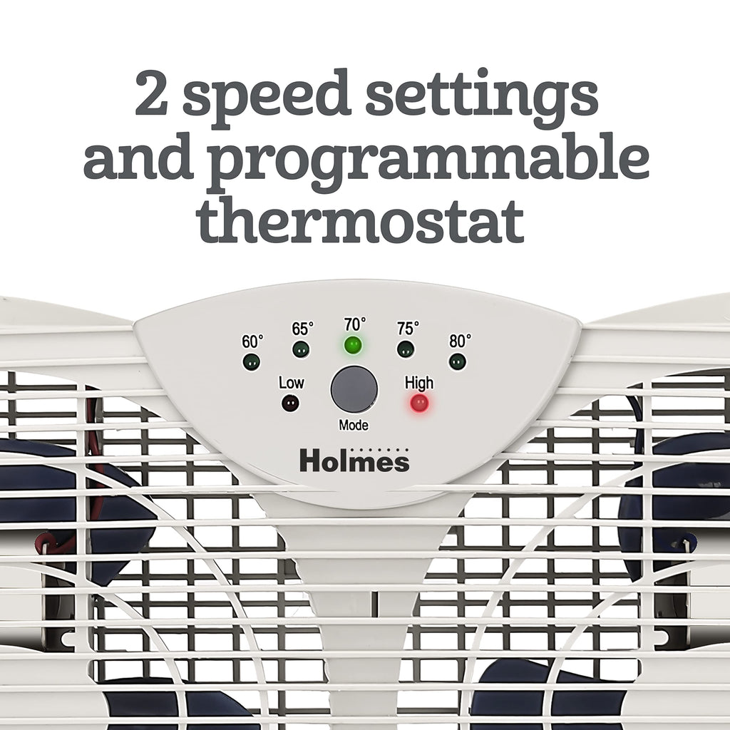 White Dual Blade Digital Window Fan with Programmable Thermostat Control R61712