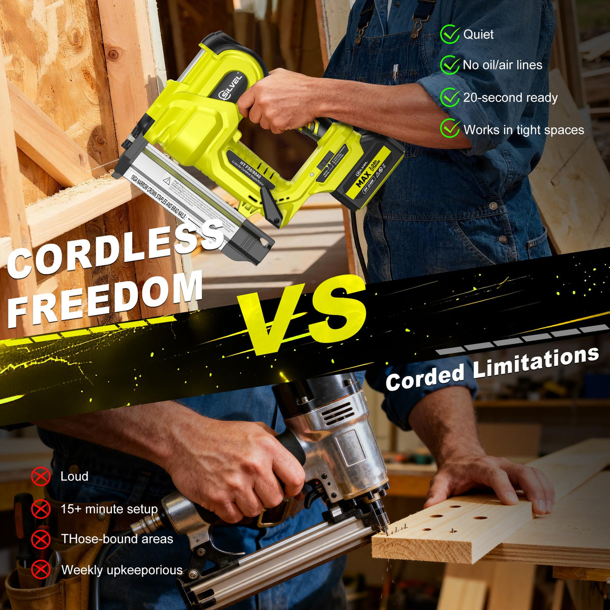 2" Cordless Brad Nailer, 2-in-1 21V Electric Brad Nailer with Battery I5062