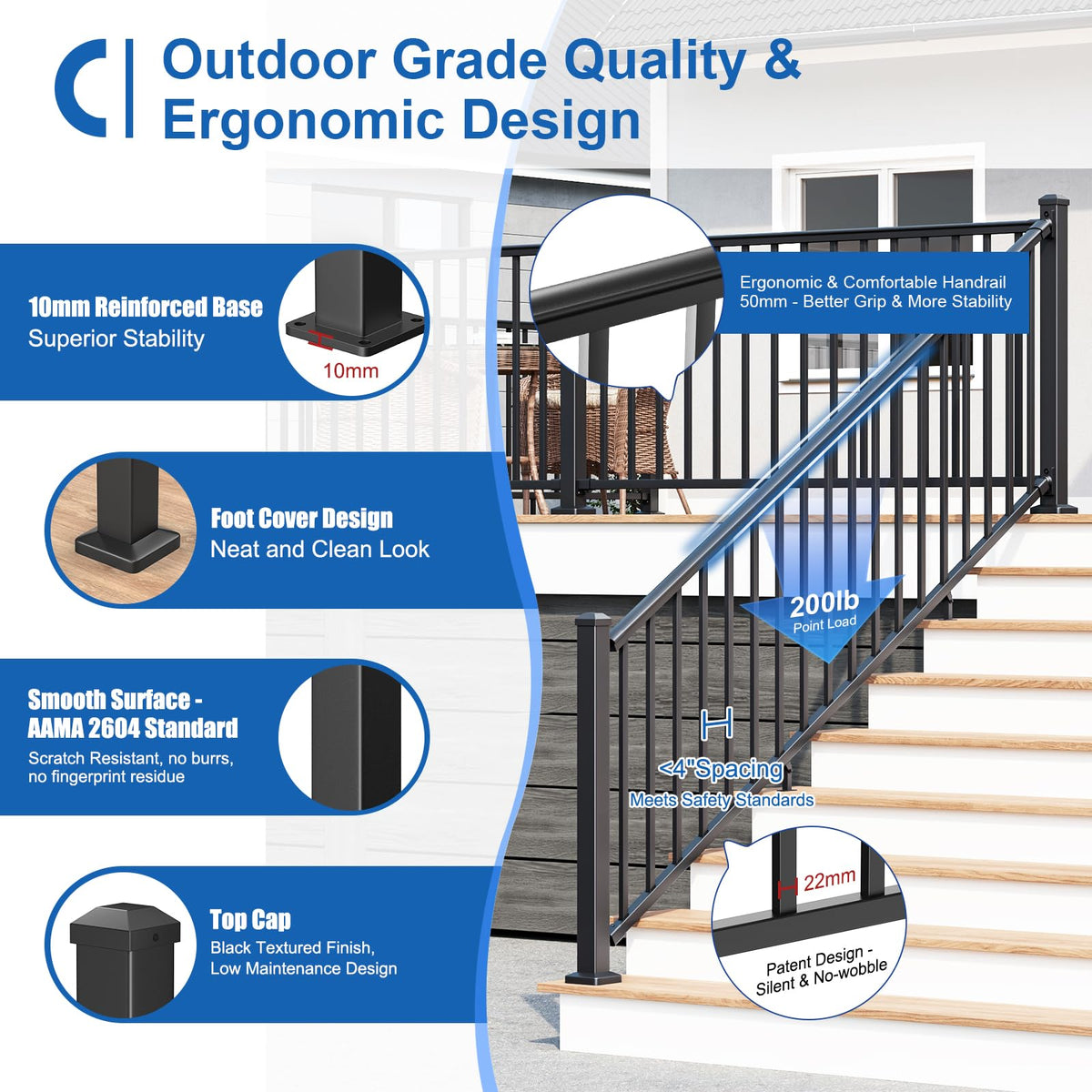 1 Pack 36 in. H x 6 ft. W Aluminum Stair Railing Kit with Post J609