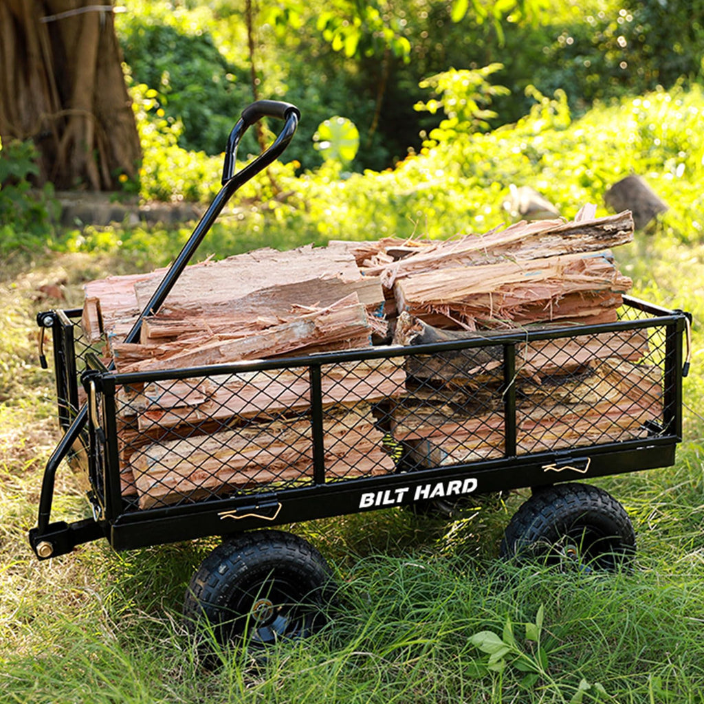 10" Steel Garden Cart with Rotating Handle and Removable Sides, 4 Cu.Ft, Black F398