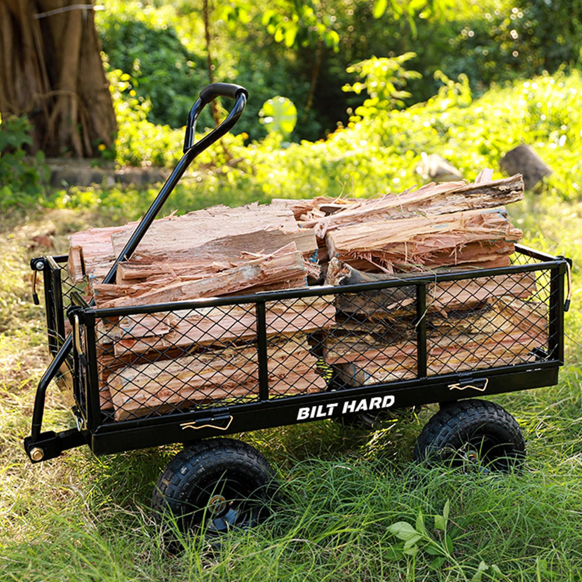 10" Steel Garden Cart with Rotating Handle and Removable Sides, 4 Cu.Ft, Black F398
