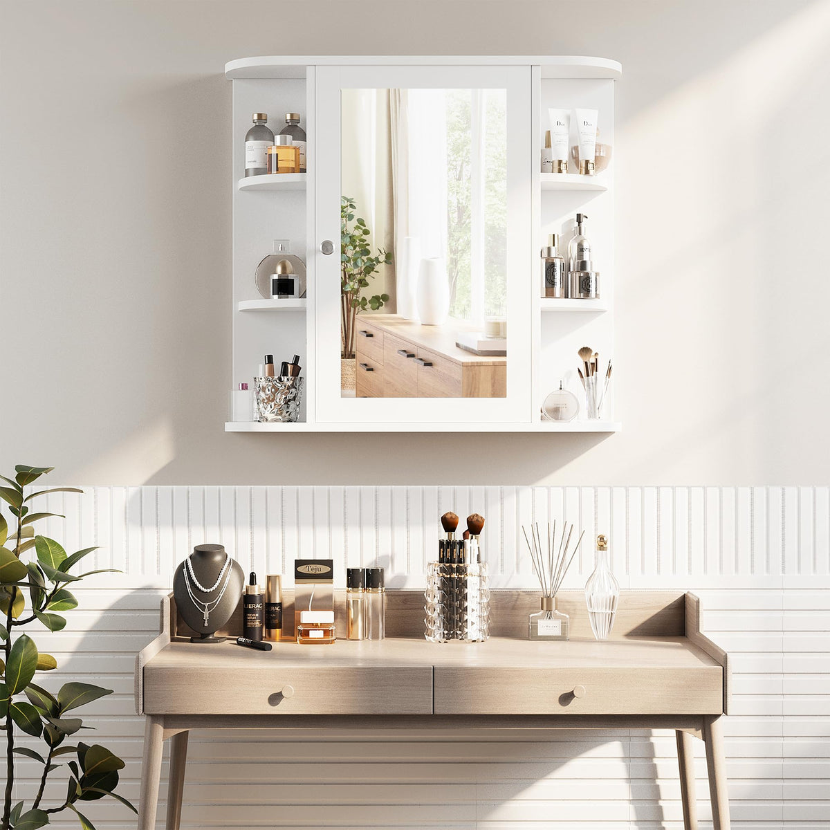 White Wall Mounted Medicine Cabinet with Mirror S659