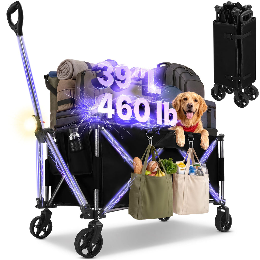 39" Collapsible Wagon with All-Terrain Wheels, 460 lbs Foldable Cart, Black H7899
