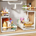 Adjustable 2 Tier Pull Out Under Sink Organizer, White, 2 Pack Q2276