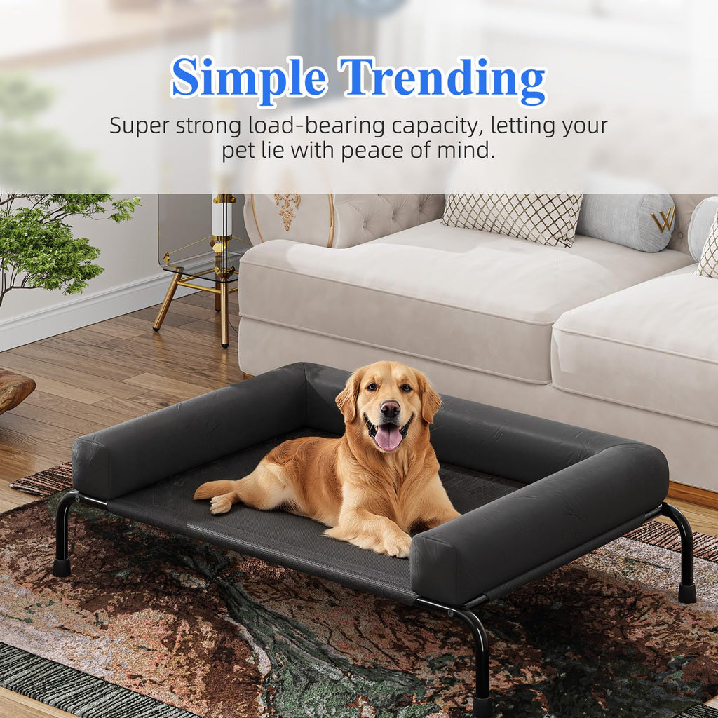 Elevated Dog Bed with Bolsters, Black T9673