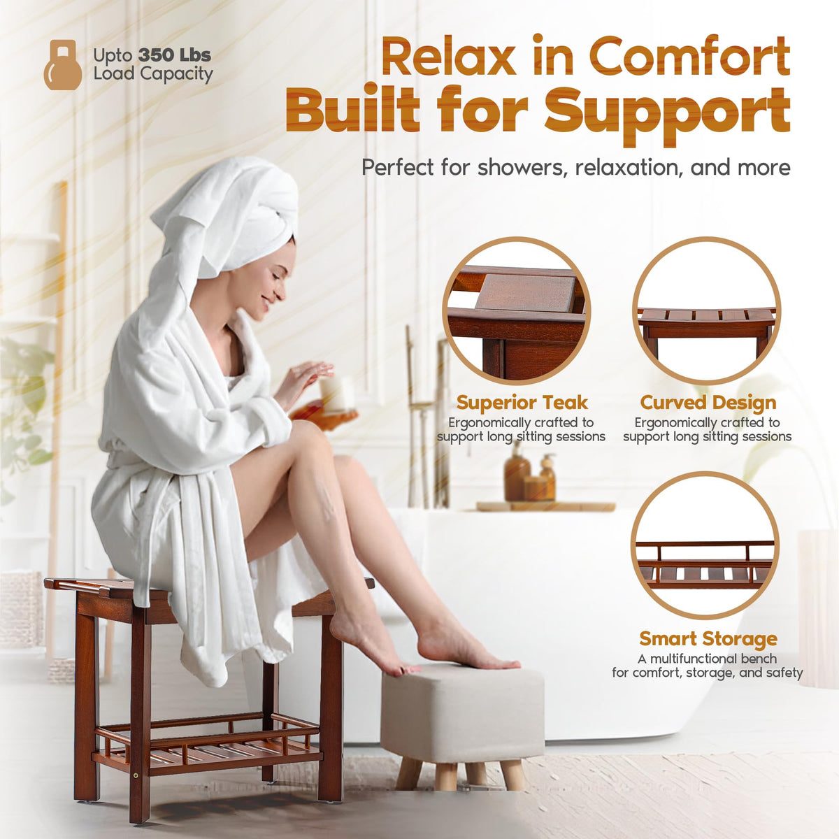 21" Teak Shower Bench with Storage Shelf Q4401