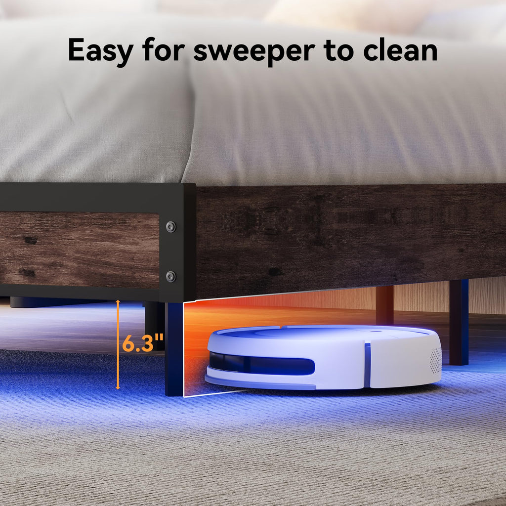 Full Size Metal Bed Frame with Storage Headboard and LED Lights K8912