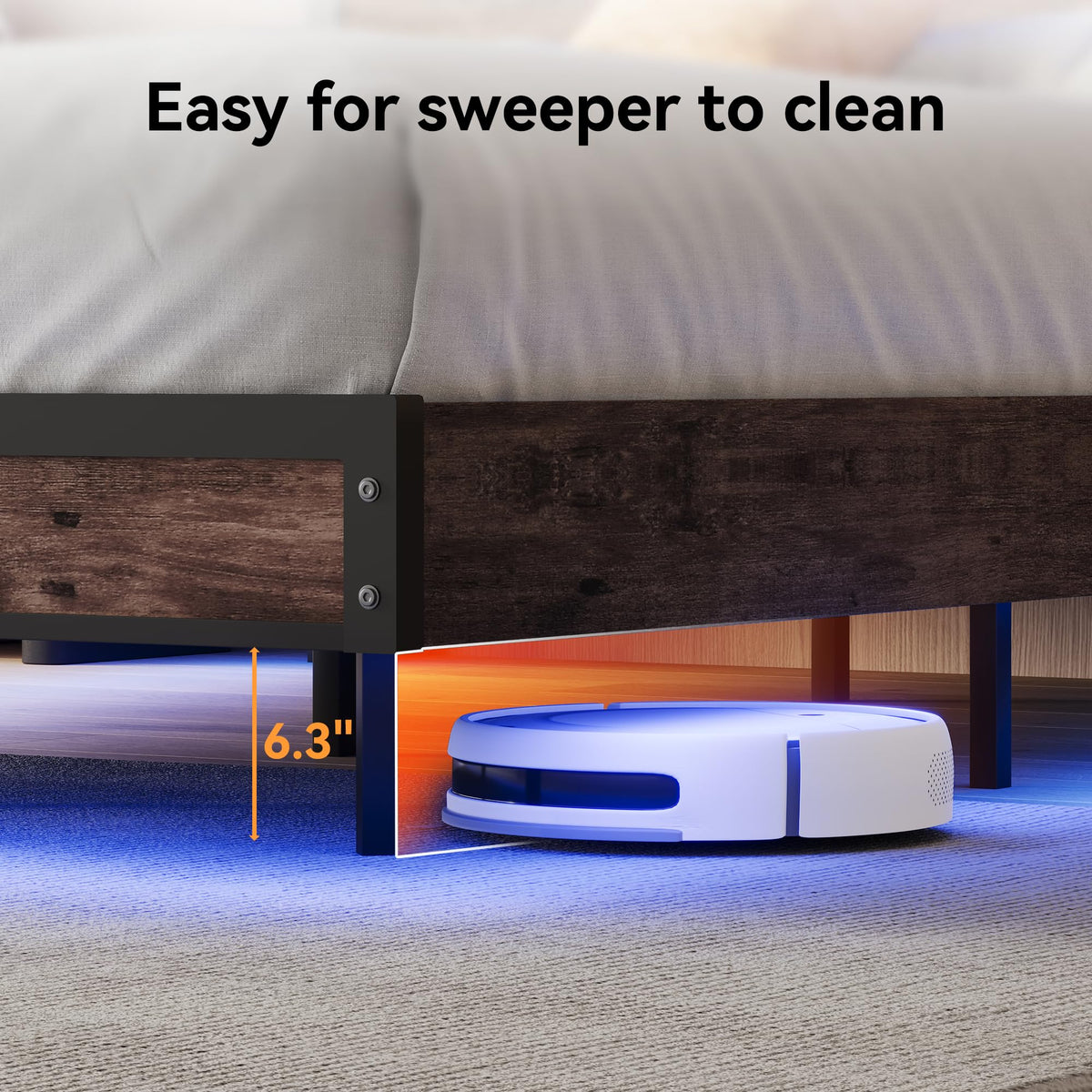Full Size Metal Bed Frame with Storage Headboard and LED Lights K8912