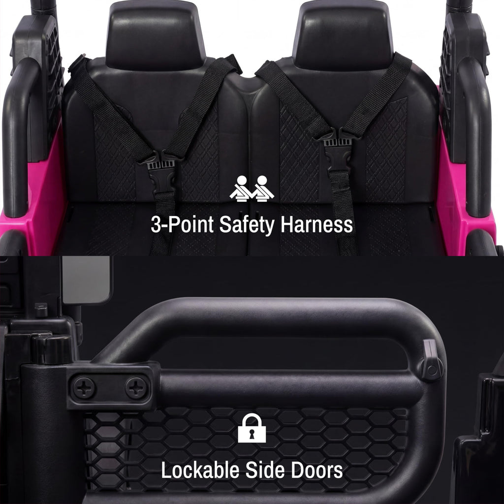 24V 2 Seater Ride On Car with Remote Control, 3 Speed Settings, All-Terrain Tires, LED Lights & Bluetooth Music, Up to 132 lbs, Pink K947