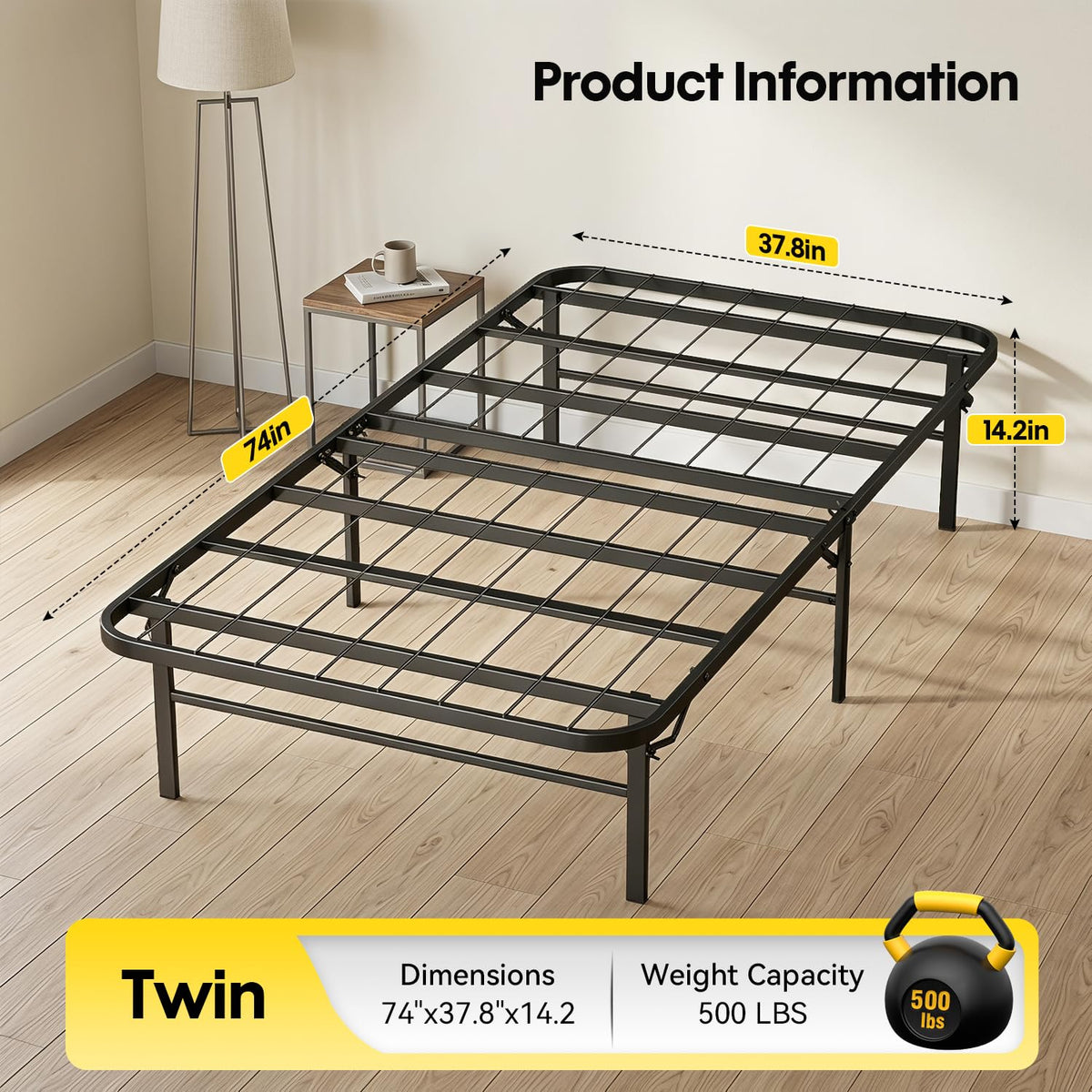 Twin Metal Bed Frame with 6 Legs L2120