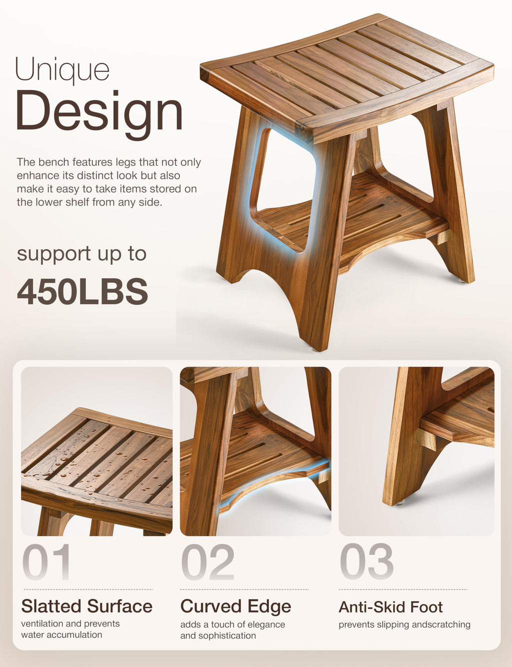 18" Teak Shower Bench with Storage Shelf V24331